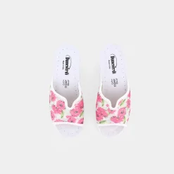 DUNE VERDI Ciabatte^Sg-E23D-03 Fondo Grigio Chiaro Sottopiede Ghia Fiore Fuxia - Base Ciabatte Bianco